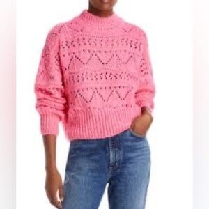 Aqua Pointelle Mock Neck Sweater, Size XL